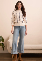 3/4 Sleeve Mock Neck Sweater w/Cable Details